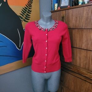 Woman's Cardigan Sweater Red Embellished Size MediumP